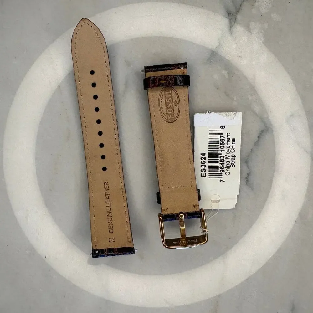 NWT Fossil Men's Alligator Brown Leather Watch Band Padded with Gold Buckle